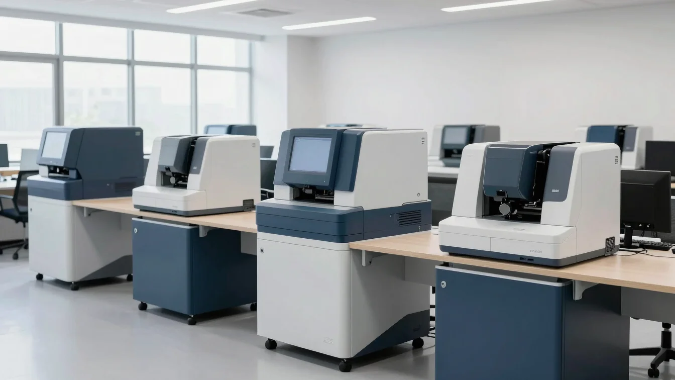 Medium shots of modern office scanning equipment in a clean professional workspace